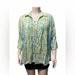 Ali Miles PXL Crinkle Woven Abstract Stripe Button-Up Shirt & Tank Set